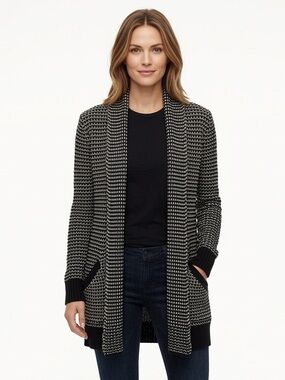 Wilfred Womens Silk Cashmere Knit Cardigan Black Ivory Shawl Collar M